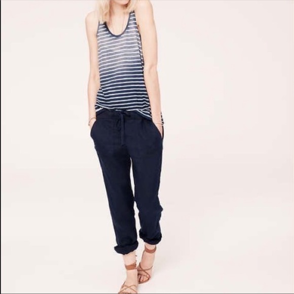 Lou & Grey Pants - Lou & Grey Blue Linen Zipper Pocket Joggers